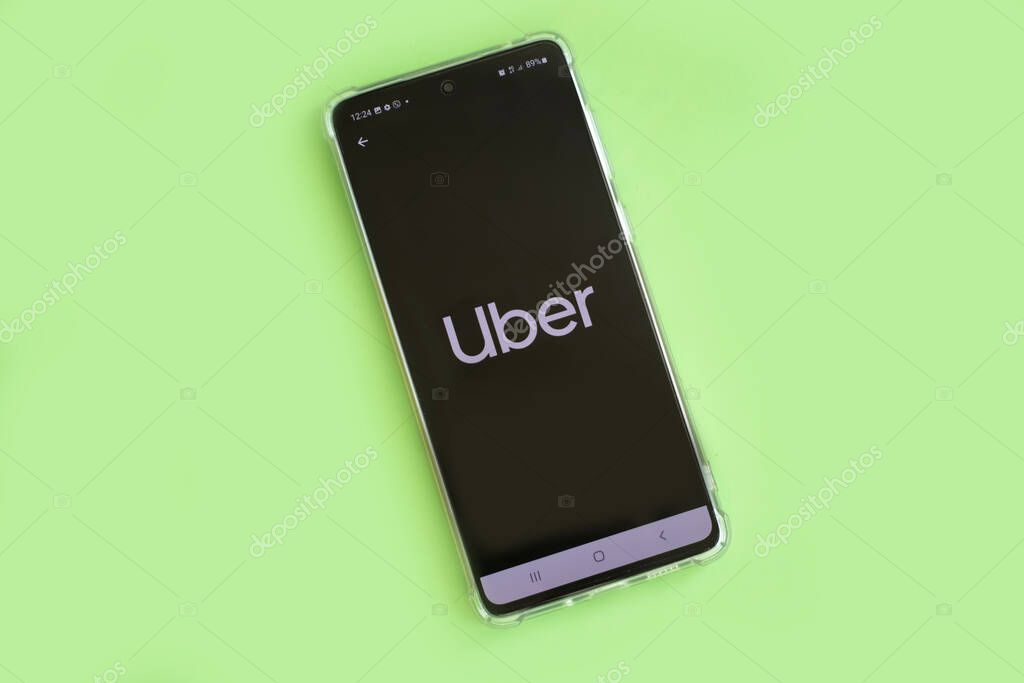 December 6, 2022 Ukraine city Kyiv smartphone with Uber taxi application