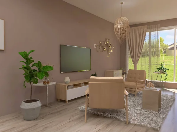 Living Room Interior Render Illustration — Fotografia de Stock