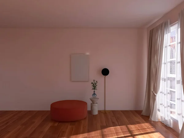 リビングルームのインテリア3Dレンダリング 3Dイラスト — ストック写真