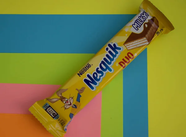 Stock image May 6, 2023 Ukraine city Kyiv Nesquik chocolate from Nestle on a colored background