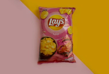 29 Mayıs 2023 Ukrayna şehri Kyiv renkli arka planda çipler sergiliyor