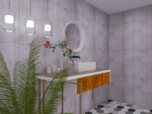 浴室のインテリアデザイン 3Dレンダリング 3Dイラスト — ストック写真