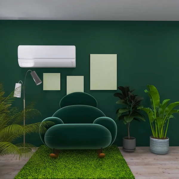 Air Conditioning Room Design Plants Render Illustration — Stock Photo, Image