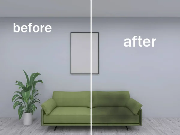 Sofa Vor Und Nach Der Reinigung Render Illustration lizenzfreie Stockbilder