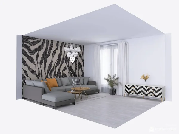 Living Room Interior Render Illustration — Stockfoto