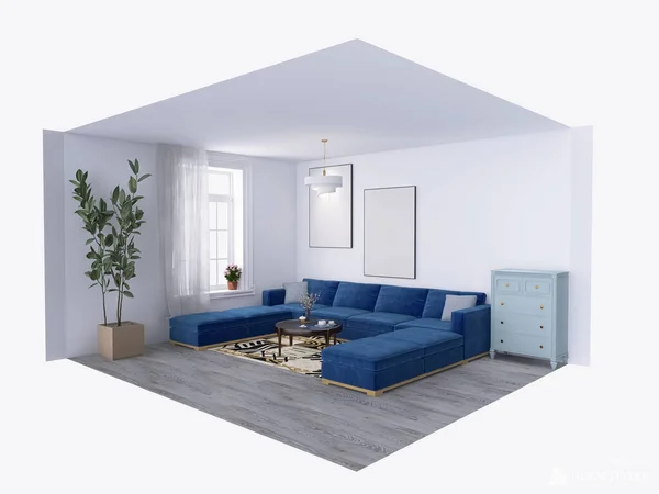 Living Room Interior Render Illustration — Stock fotografie