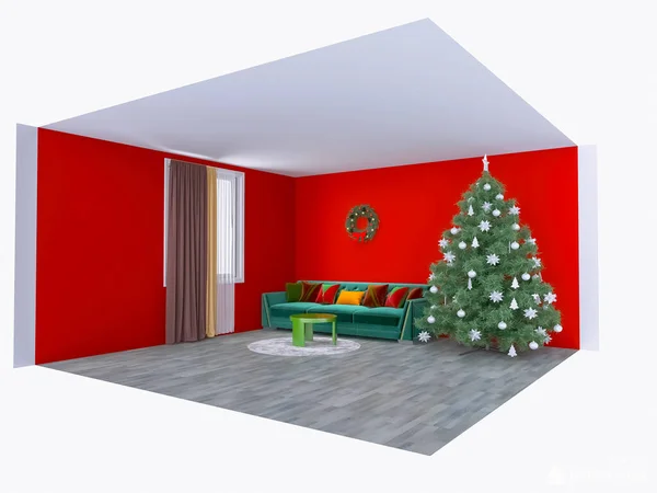 Habitación Interior Navidad Render Ilustración —  Fotos de Stock