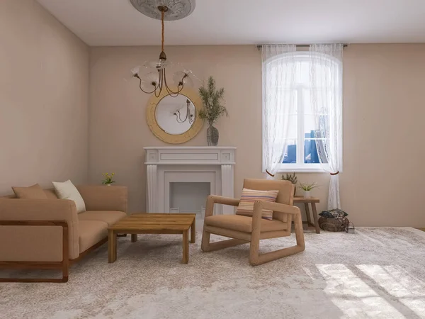 Scandinavian Style Living Room Interior Render Illustration — Stock Photo, Image