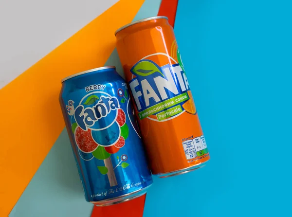 May 2023 Ukraine City Kyiv Drink Fanta Colored Background — Stock Photo, Image
