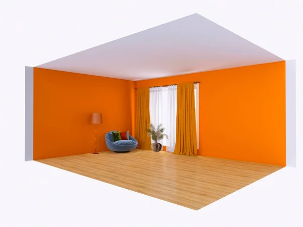 リビングルームのデザイン3Dレンダリング 3Dイラスト — ストック写真