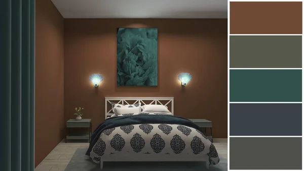 Bedroom Design Color Palette Render Illustration — Stock Photo, Image