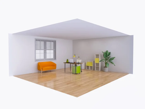 房间内部 台式计算机3D渲染 3D插图 — 图库照片
