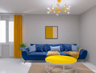 Yaratıcı oturma odası iç mekan 3D görüntüleme, 3D çizim