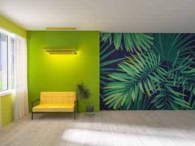 Living room interior 3d render, 3d illustration