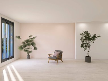 Koltuk numarası 3D olan boş oda, 3D resimleme