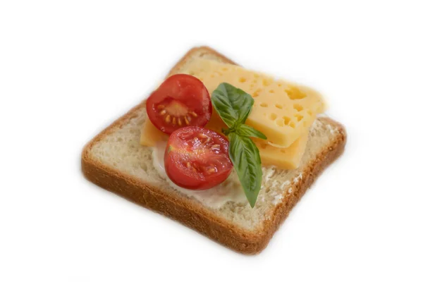 Sanduíche Com Queijo Tomate Manjericão Isolado Sobre Fundo Branco — Fotografia de Stock
