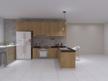 Kitchen interior design 3d render, 3d illustration