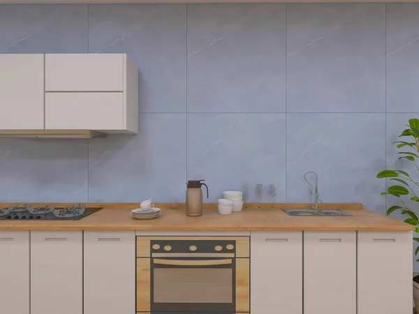 Innenarchitektur Der Küche Render Illustration — Stockfoto