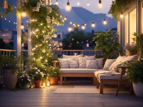 Outdoor Terrace Interior Design Flowerpot Render Illustration — Stock Photo, Image