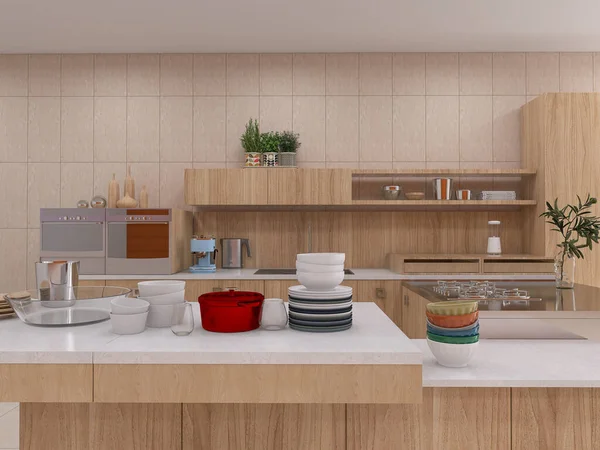 Kücheneinrichtung Haushaltsgeräte Küchenutensilien Render Illustration — Stockfoto