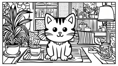 Boyama sayfası, şirin kedi