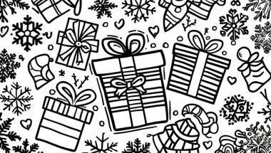 Boyama sayfası, kar tanesi, hediye kutusu