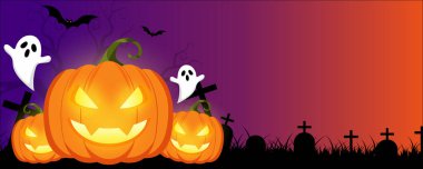 Cadılar Bayramı Kutlama Kartı Satış Partisi Çevrimiçi ve Yazılı Parti Tasarımı balkabakları ve hayaletlerle. Dijital dilekler ve yazdırılabilir tasarımlar için mükemmel.