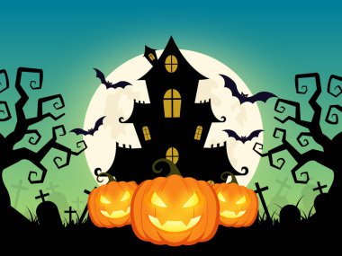  Cadılar Bayramı Sosyal Medya Çevrimiçi Tanıtım Tasarımı Ürkütücü balkabakları ve yarasalarıyla Satış ve Etkinlik. Facebook, Instagram ve TikTok pazarlaması için mükemmel.