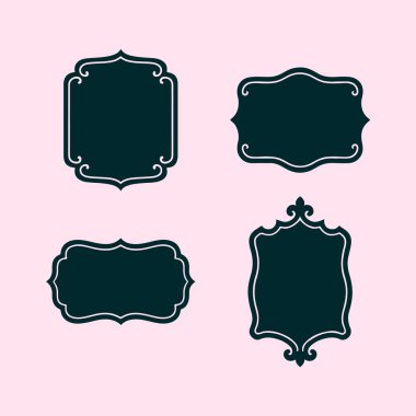 Etiketler ve Çerçeve Siluet Seti, Süslü altın dekoratif çerçeveler ve çeşitli şekillerde kenarlar, Vektör Tasarım Resimleri.