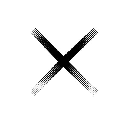 Sert, desenli fırça darbeleriyle işlenmiş simgesi, saf beyaz bir arkaplanda göze çarpıyor. Bu grafik bir hata, iptal ya da negatif seçim hissi iletir.