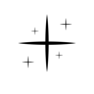 Bu soyut grafik, keskin ve uzun uçlu dört köşeli cesur bir yıldızı gösteriyor. Daha küçük, stilize yıldız patlamaları etrafa saçılmış, bir parıltı ya da ışık hissi yaratıyor..