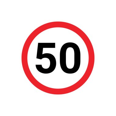 Temiz, yuvarlak trafik levhası, koyu kırmızı kenarı ve beyaz arka planı var. Elli sayısı belirgin bir şekilde siyahla gösteriliyor, bu da hız kısıtlaması anlamına geliyor..