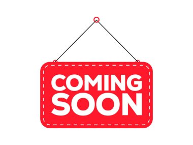 Canlı kırmızı, yuvarlak köşeli dikdörtgen bir tabela iki telle sarkıyor. Kalın beyaz harfler açıkça kırmızı arkaplanda 