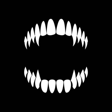 Bu çarpıcı görüntü, hem üst hem de alt satırlarda derin siyah bir boşluğa karşı sergilenen tehdit edici derecede keskin beyaz dişlere sahip. Katıksız karşıtlık, onların sivri ve yırtıcı doğalarını vurgular..