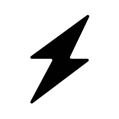 Simsiyah bir yıldırımın katıksız, grafik bir tasviri. Bu ikonik sembol elektrik, güç ve hızlı hareket kavramlarını bembeyaz bir zemin üzerinde sunar..