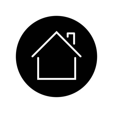 Temiz, modern grafik tasarım elementi. Bu simge, siyah bir arka plana karşı beyaza boyanmış biçimlendirilmiş bir ev silueti sergiliyor, bu da ev veya mülkü işaret ediyor.