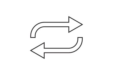 İki zıt okun yer aldığı basit, temiz bir çizgi çizimi. Üstteki ok sağa doğru kıvrılır ve alttaki ok sola doğru kıvrılarak bir döngünün ya da döngünün görsel bir temsilini yaratır..