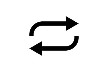 İki zıt okun yer aldığı basit, koyu siyah bir ikon. Bir ok sağa kıvrılır ve öne doğru işaret eder, diğeri sola ve geriye doğru kıvrılır, tekrarın görsel bir temsilini oluşturur veya bir döngü.