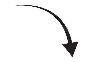 Bu grafikte kalın ve sert bir siyah ok var. Sol üstte kavisli bir darbeyle başlar ve sağ ve alt tarafı gösteren keskin bir ok başlığıyla biter..