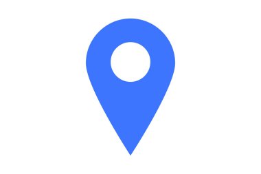İçinde beyaz bir daire olan mavi bir harita işaretleyicisinin temiz ve minimalist grafiği. Bu simge evrensel olarak bir konum, adres veya başlangıç noktasını simgeler.