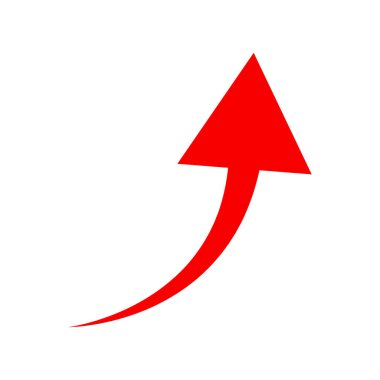Bu grafik düz, yukarı doğru eğimli, parlak kırmızı bir oku gösteriyor. İlerlemeyi, gelişmeyi ve beyaz bir zeminde izole edilmiş pozitif bir gidişatı sembolize eder..
