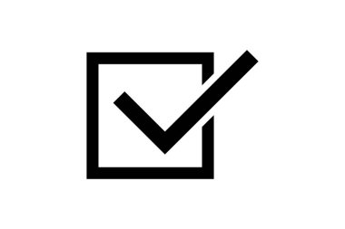 Açık bir kare çizginin içinde köşegen olarak yerleştirilmiş kalın siyah işaretli minimalist bir grafik. Tasarım basit, temiz ve bir başarı ya da doğrulama hissi veriyor..