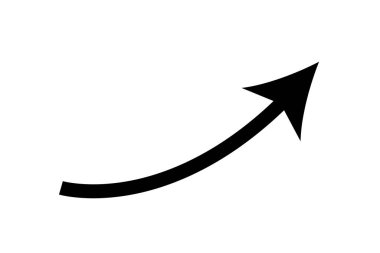 Bu resim koyu siyah bir çizgide tek başına çizilmiş bir oku gösteriyor. Ok yukarı doğru nazik bir eğri izler, bu da ilerlemeyi ya da yönü gösterir..