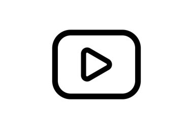 Kalın, yuvarlak kare bir sınır içinde üçgen bir oyun sembolü barındıran minimalist bir siyah-beyaz taslak ikonu. Bu grafik ortam oynatma ve dijital içeriği temsil ediyor.