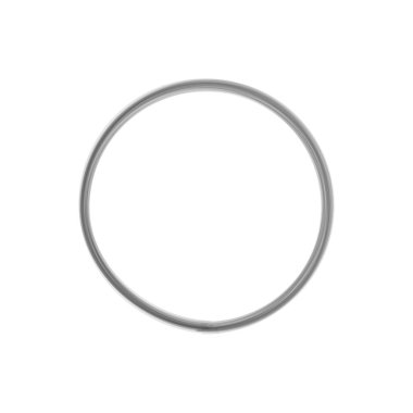 Bu görüntüde ince metalik bir halka var. İnce bir pırıltı, kusursuz bir daire şeklinde yapılmış. Beyaz arkaplandaki katı izolasyonu geometrik saflığını ve basitliğini vurgular..