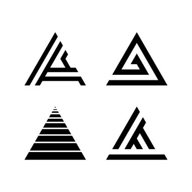 A collection of four distinct abstract geometric triangle logo symbols. Modern and clean designs suitable for branding and graphic design applications.