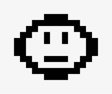 siyah ve beyaz yüz emoji pikseli resim ikonu vektör çizimi.