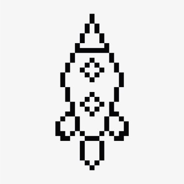 siyah ve beyaz roket piksel resim vektör çizimi.