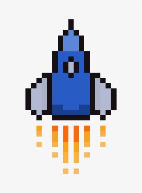 roket piksel sanat simgesi vektör çizimi.