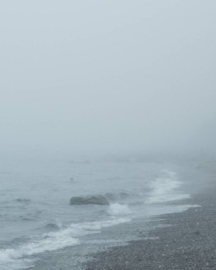 Kıyıdaki sisli deniz